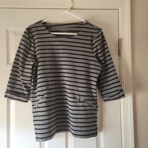 Croft and Barrow Striped Gray and Black Top with Zipper Pockets Large